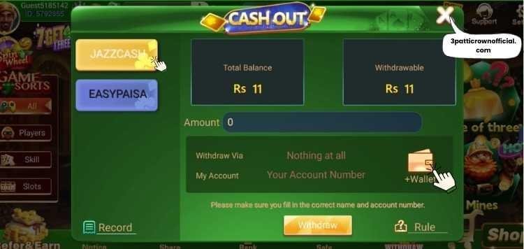 choose JazzCash or EasyPaisa as preferred withdrawal method for fast and secure transactions in 3 Patti Crown